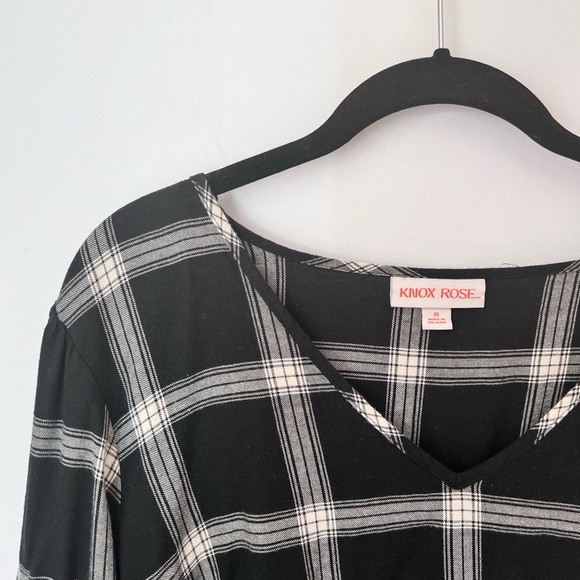 Knox rose Black Plaid Dress Long Sleeve Casual Lagenlook Boho - Picture 4 of 7